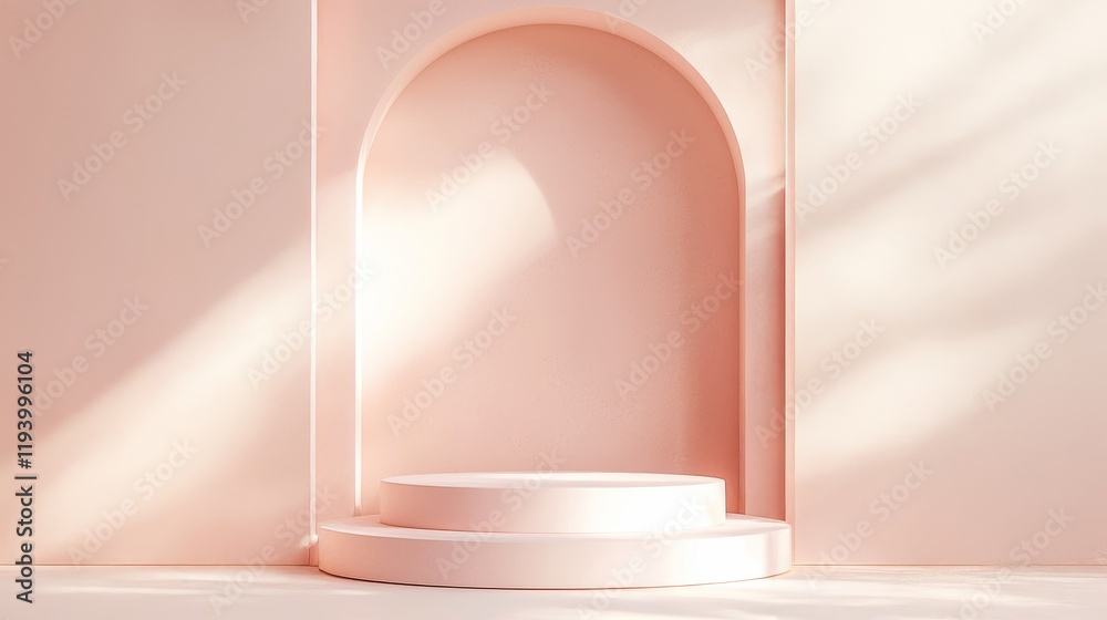 Elegant Minimalist Romantic Scene in Soft Pastel Pink with Simple Podium and Gentle Light Elegant Minimalist Romantic Scene in Soft Pastel Pink with Simple Podium and Gentle Light