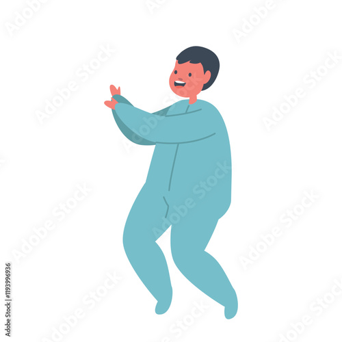 Little Baby Boy Isolated on White Background. Cute Cheerful Smiling Child Male Character, Toddler Wear Blue Clothes
