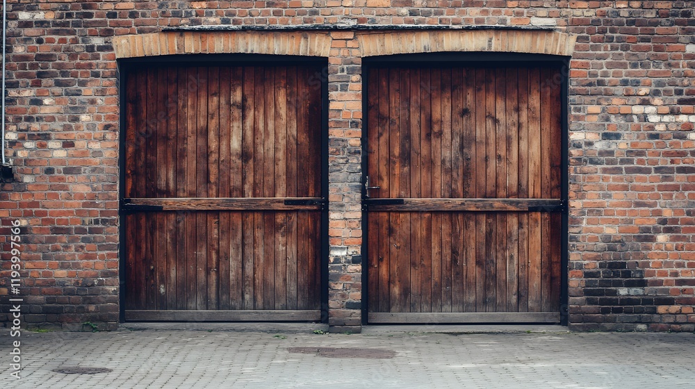 Aged Wooden Doors Set in Brick Wall Aged Wooden Doors Set in Brick Wall