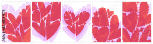 Modern Valentine Postcard Set Vector Halftone Minimal 5x7 pink red purple lila background