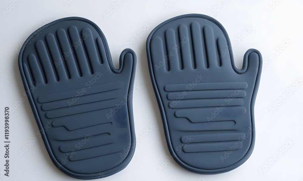 Pair of dark blue silicone oven mitts. Pair of dark blue silicone oven mitts.