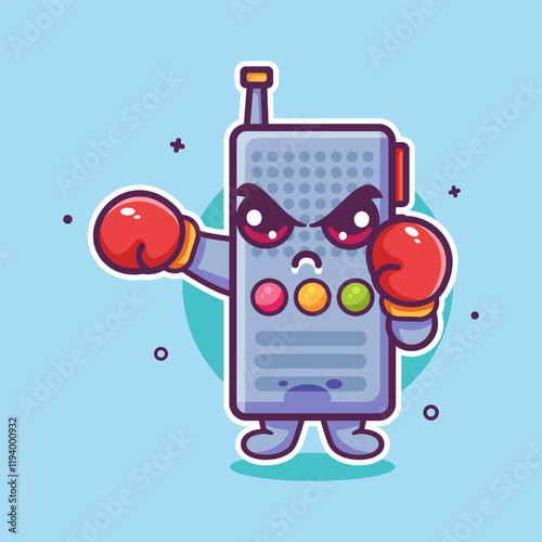 angry walkie talkie character mascot playing boxing sport isolated cartoon