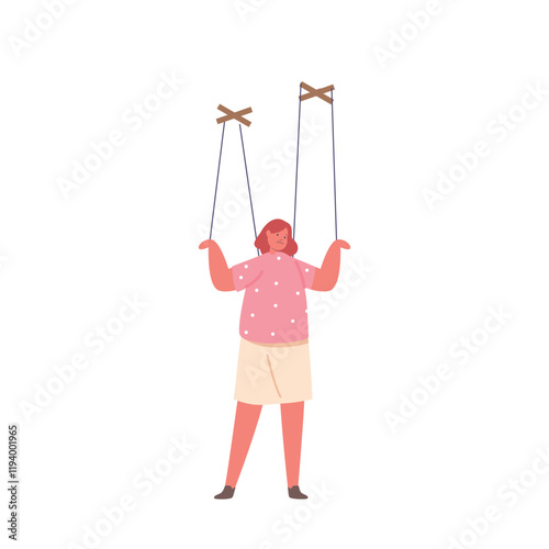Manipulated Marionette Child Character Suspended By Strings, Symbolizing The Concept Of Parental Manipulations