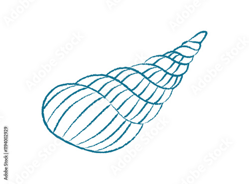 Chalk seashell shape. Crayon marine shell form. Aquatic context, ocean texture, potential usage in summer themes.