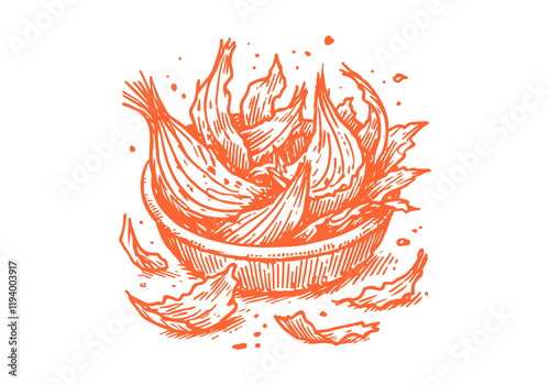 Onion Leftover Waste Hand Drawn Sketch Illustration Vector Isolated