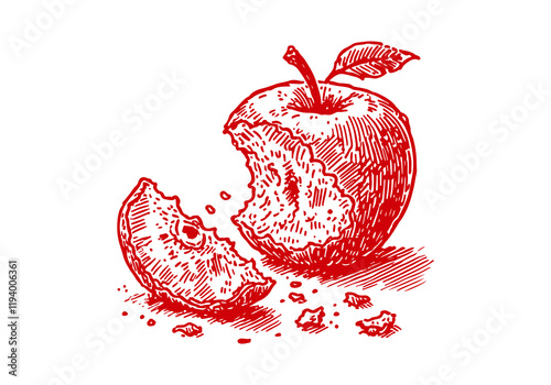 Rotten Apple Waste Hand Drawn Sketch Illustration Vector Isolated
