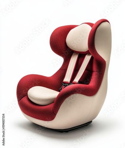 Red and beige baby car seat isolated on white background. photo