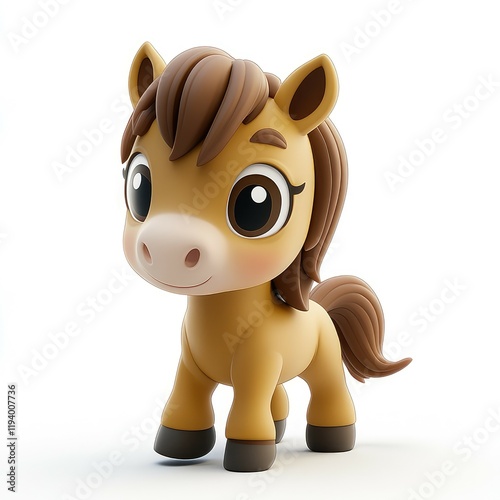 Adorable 3D Render of a Cute Cartoon Foal: A Whimsical Animal Illustration photo