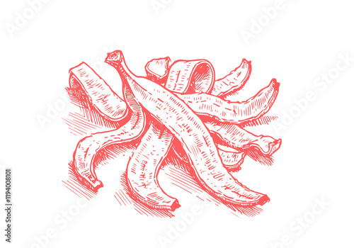 Rotten Banana Waste Hand Drawn Sketch Illustration Vector Isolated
