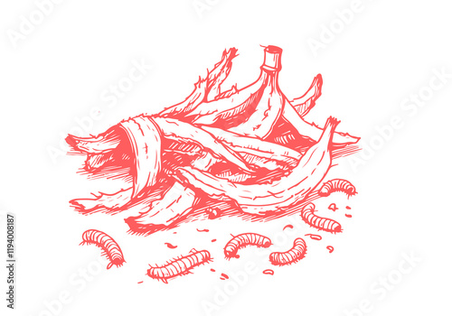 Rotten Banana Waste Hand Drawn Sketch Illustration Vector Isolated