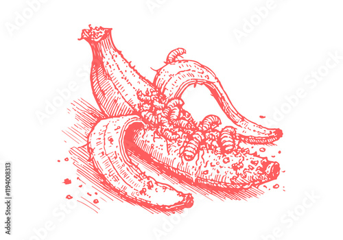 Rotten Banana Waste Hand Drawn Sketch Illustration Vector Isolated