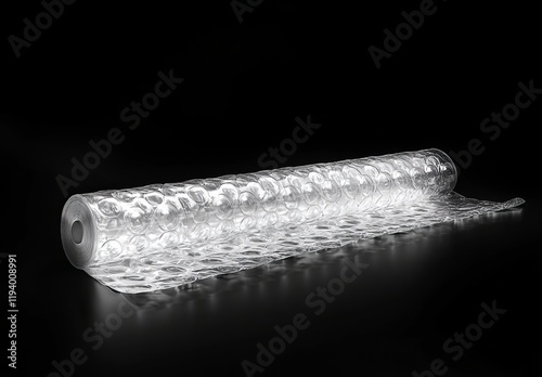 Rolled bubble wrap sheet on black background. photo