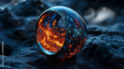 Wallpaper Mural Wedding rings with blue crystal ball on black background Torontodigital.ca