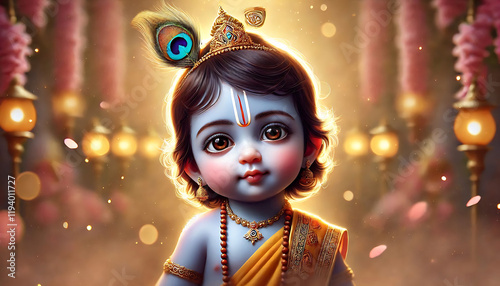cute little krishna with butter photo