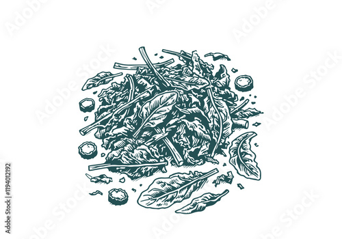 Spinach Leftover Waste Hand Drawn Sketch Illustration Vector Isolated