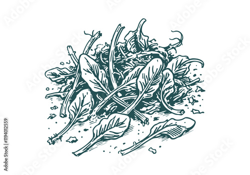 Spinach Leftover Waste Hand Drawn Sketch Illustration Vector Isolated