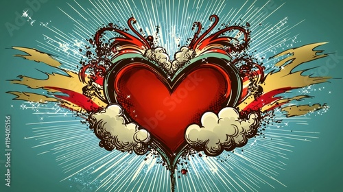 Heartfelt love art explosion vibrant design digital illustration creative space bold concept photo