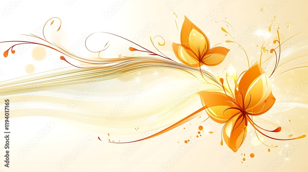 Abstract Golden Floral Design with Wavy Lines Abstract Golden Floral Design with Wavy Lines
