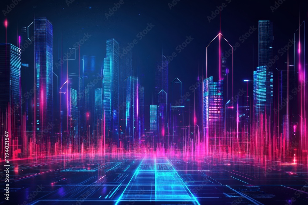 Vibrant cityscape illuminated by glowing skyscrapers and neon lights at nighttime. Generative AI Vibrant cityscape illuminated by glowing skyscrapers and neon lights at nighttime. Generative AI