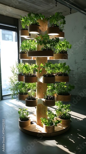Vertical Garden System with Fresh Green Herbs and Natural Light