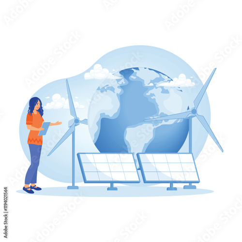 Sustainable energy technology with windmills and solar panels.