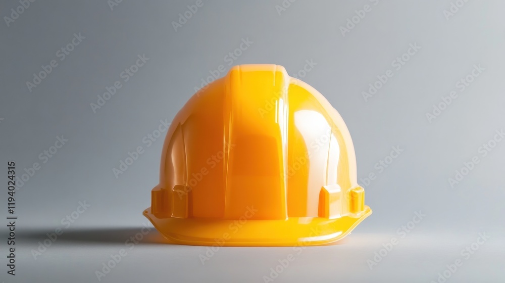 Fototapeta premium A bright yellow hard hat positioned against a neutral background, symbolizing safety in construction.