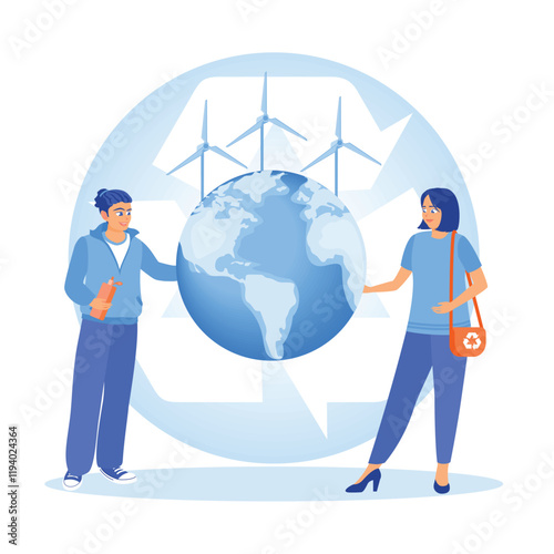 People with an environmentally friendly lifestyle with renewable energy.