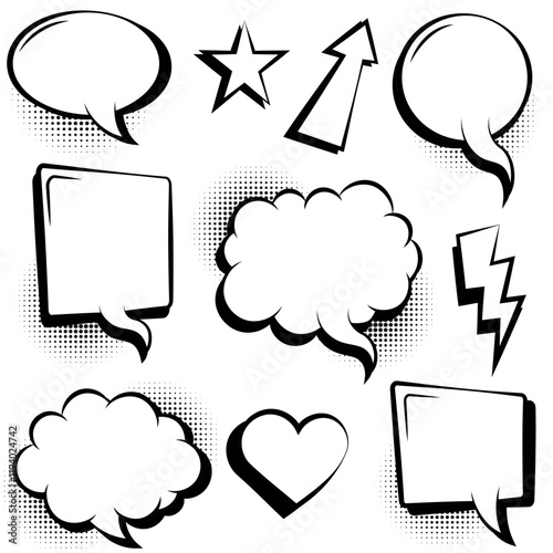 Comic speech bubbles with halftone set template