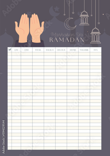 Imsakiyah Ramadan Schedule Background Template, Muslim Fasting Moon Schedule. Imsakiah for Ramadan Kareem. Ramadan schedule. Eid Mubarak. Prayer times in Ramadan. Imsak schedule. Jadwal puasa  photo