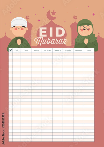 Imsakiyah Ramadan Schedule Background Template, Muslim Fasting Moon Schedule. Imsakiah for Ramadan Kareem. Ramadan schedule. Eid Mubarak. Prayer times in Ramadan. Imsak schedule. Jadwal puasa  photo
