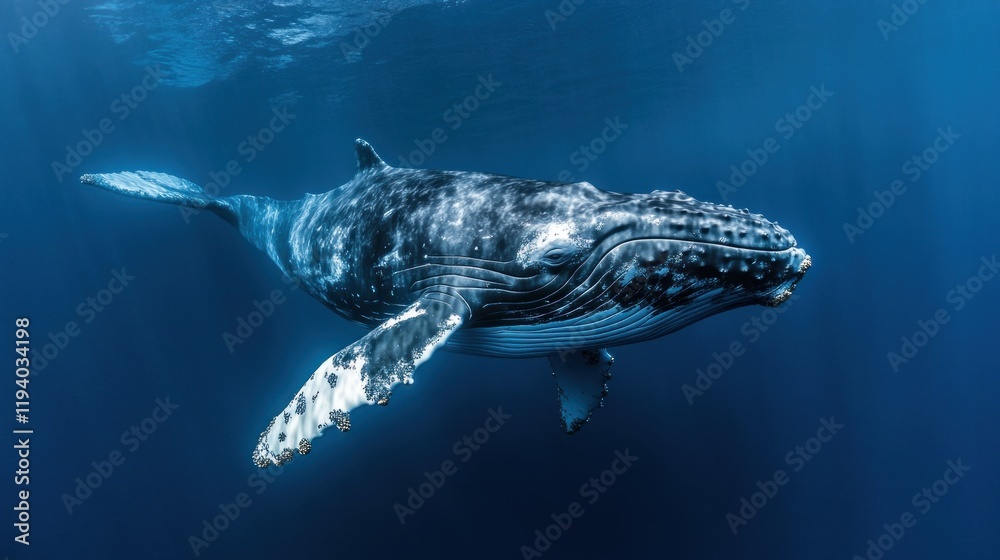 Fototapeta premium Humpback whale swimming ocean deep blue wildlife conservation