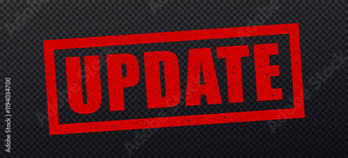 Red UPDATE grunge stamp isolated on transparent background. Update textured stamp.