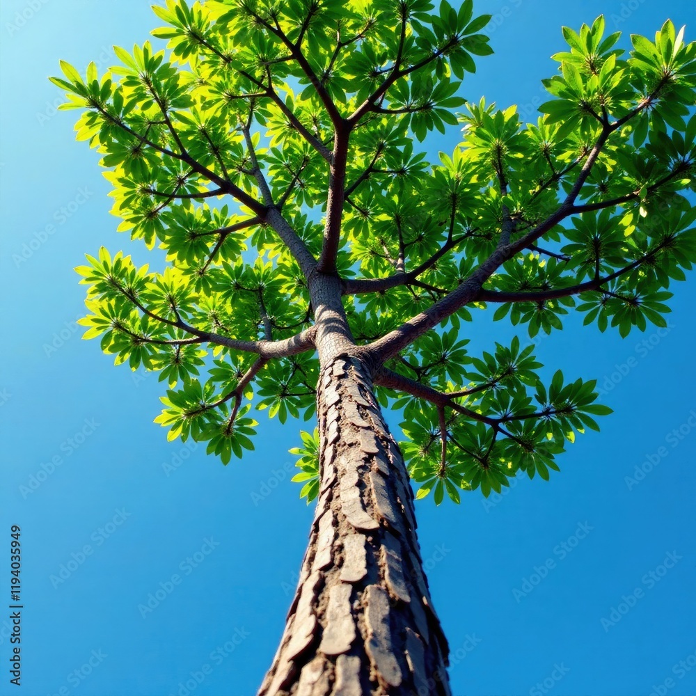 Fototapeta premium Tree branches stretching towards the sky in unbalanced growth, fast growth, adaptive evolution