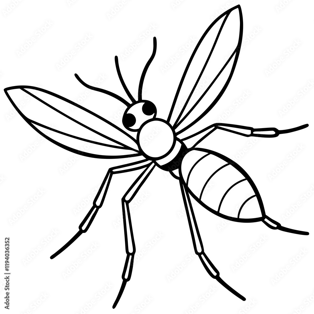 Cute Silhouette of a Mosquito line art vector cartoon illustration Cute Silhouette of a Mosquito line art vector cartoon illustration
