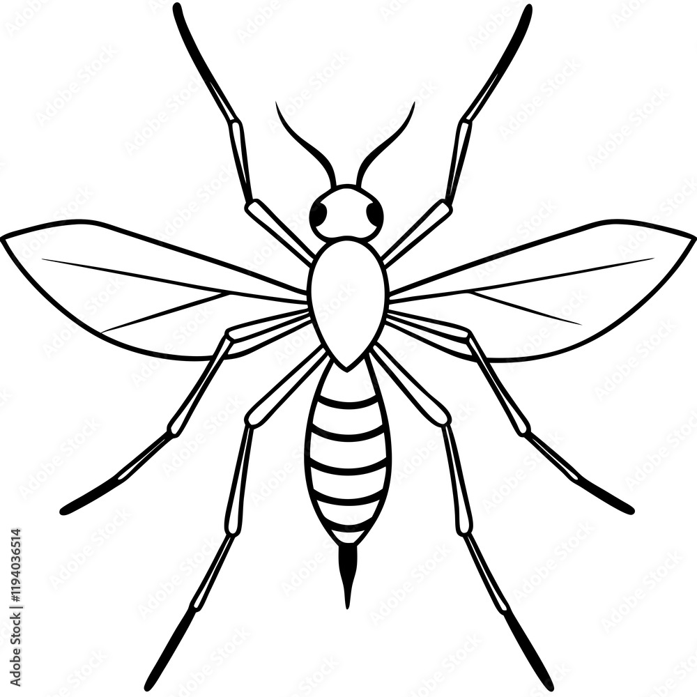 Obraz premium Cute Silhouette of a Mosquito line art vector cartoon illustration