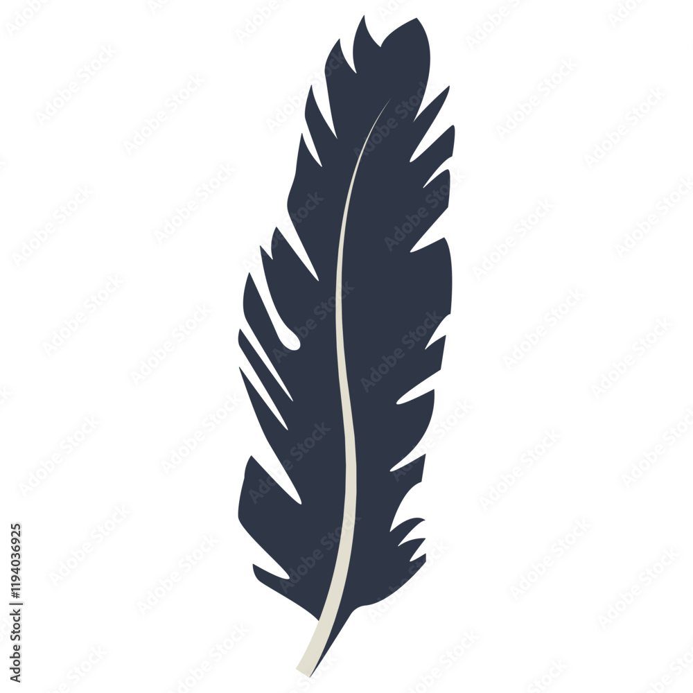 Fototapeta premium Curve Bird Feather Silhouette. Isolated on White Background. Vector Illustration