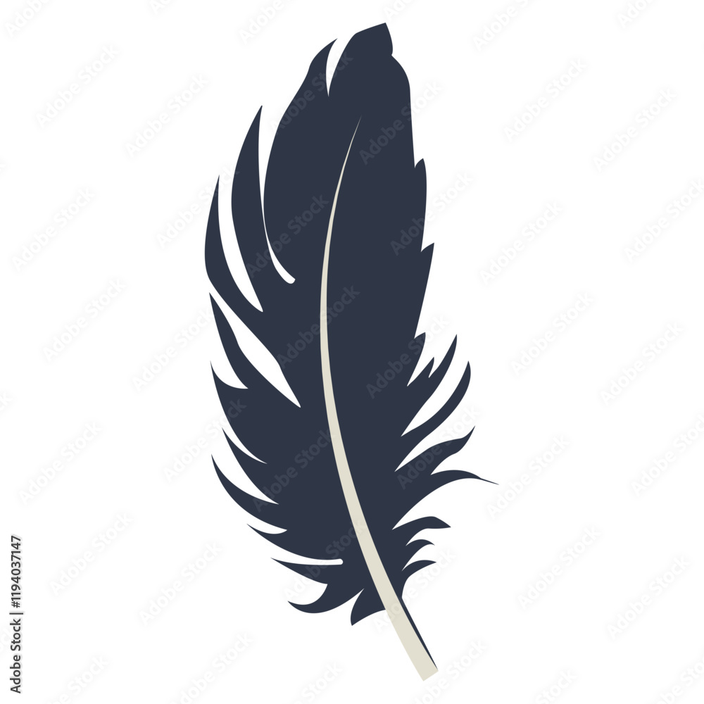 Fototapeta premium Curve Bird Feather Silhouette. Isolated on White Background. Vector Illustration