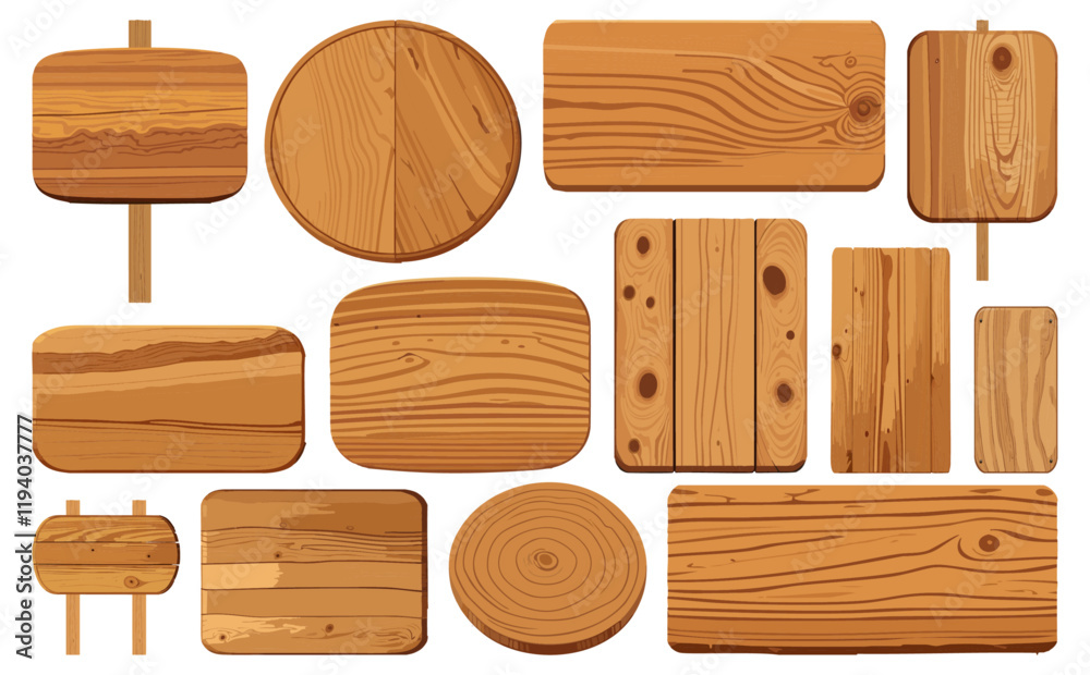 Naklejka premium 木製看板ベクターイラストセット