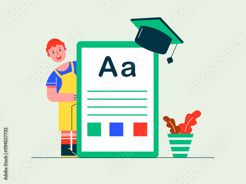 Student studying online. Homeschooling illustrations. Flat vector illustrations