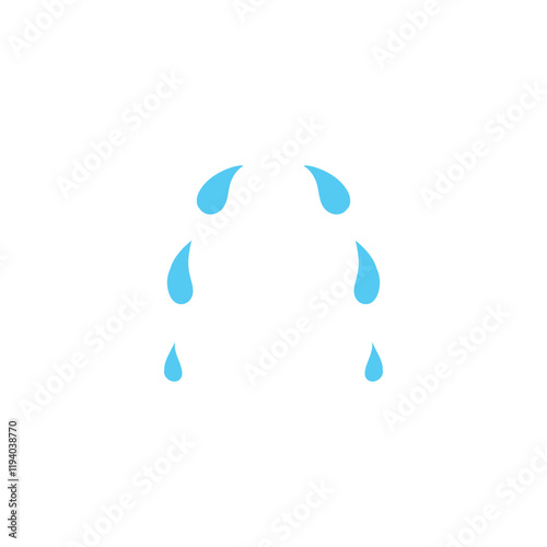 Dropping tears. Cry, wet eyes, streams teardrop. Sad emotion. Water blue drops.