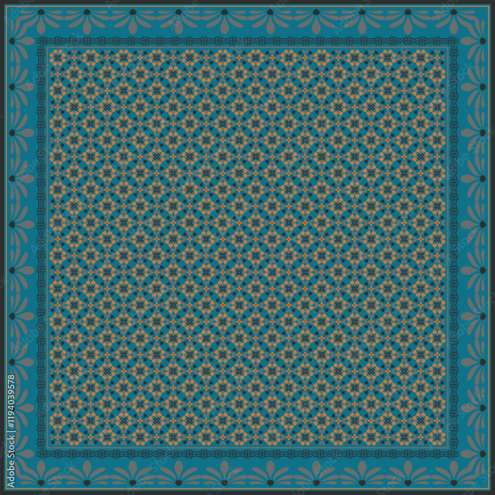 Obraz premium Hijab scarf flower abstract pattern.Ethnic geometric ornament with frame motif border hijab pattern.Design for fabric,print,scarves,shawl,kerchief,bandana,clothing,pareo,pillows,tablecloth,decoration.
