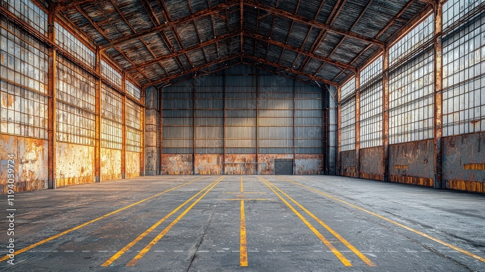 Rusty hangar interior with lines. Rusty hangar interior with lines.