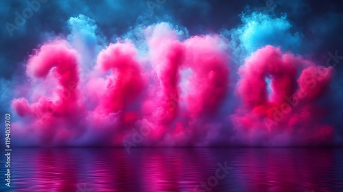 Pink and blue smoke forms three thousand photo