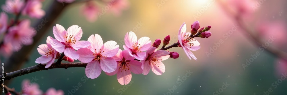 Naklejka premium Branch covered in a carpet of blossoming flowers, foliage, flowers, spring