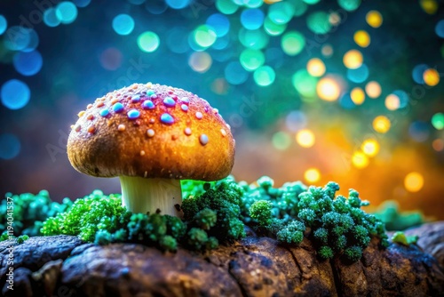 Macro Photography: Trichoderma Fungus on Potato Stem, Bokeh Background, Detailed Closeup photo