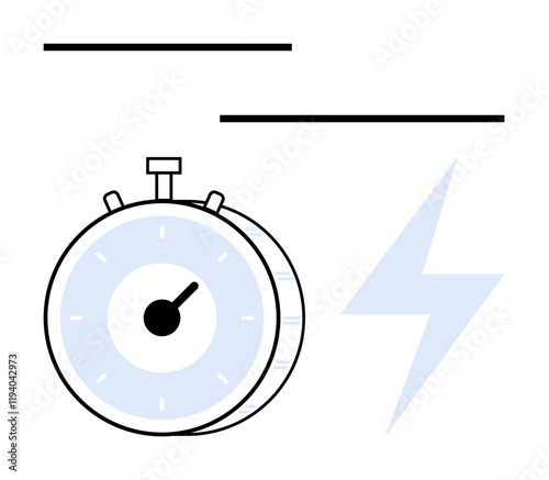 Stopwatch with minute markings and a lightning bolt symbolizing speed, efficiency, and quick action. Ideal for time management, deadlines, productivity, performance, rapid progress, energy abstract