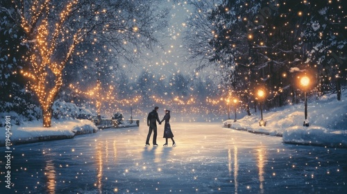 Romantic Winter Ice Skating under the Sparkling Lights