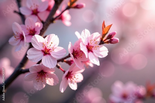 Delicate cherry blossom branch with soft pink petals, trees, blossoms, spring