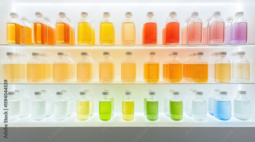 A display of colorful liquids in bottles, showcasing various shades and types. A display of colorful liquids in bottles, showcasing various shades and types.