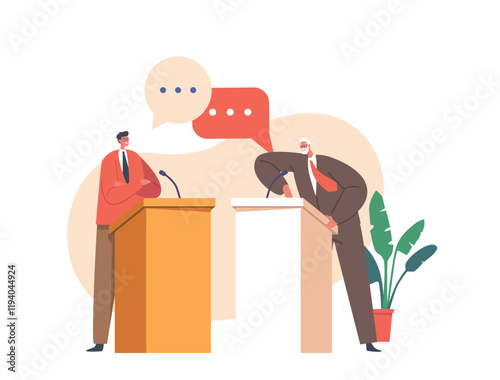 Political Candidates Speaking Behind the Desks during Debate Isolated Round Icons or Avatars Vector Illustration